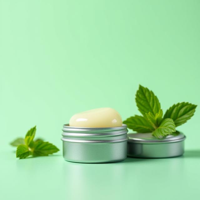 Minz-Lippenbalsam in einer kleinen Dose